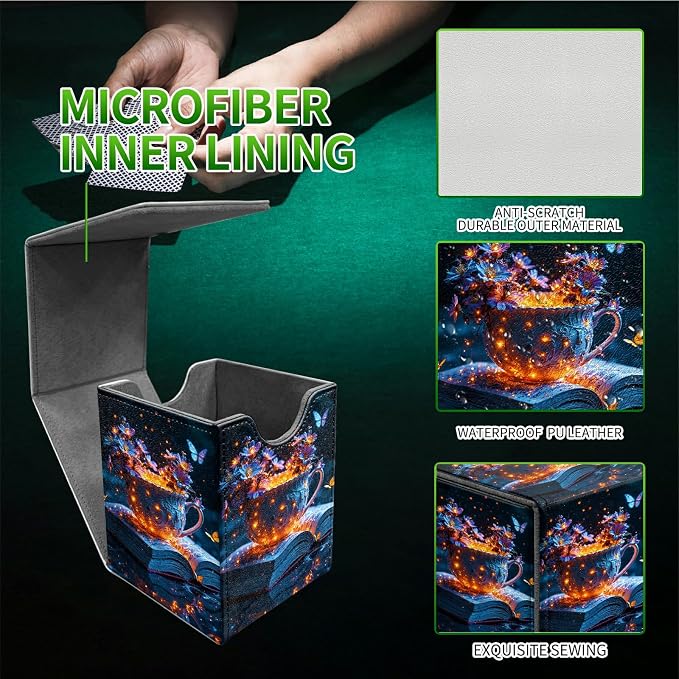 Purple Butterfly Cup Card Deck Box for MTG, Personalized Card Storage Case Fits 120+ Sleeved Cards, Premium Leather TCG Box with Strong Magnetic Closure for Magic, CCG, PTCG, Baseball Cards
