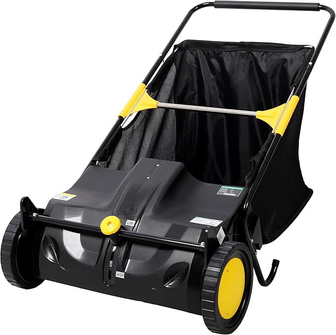 21 Inch Lawn Sweeper Push Hand Powered for Leaves, Grass Clippings & Yard Debris, 4 High-Speed Brushes & Large 7 cu ft Hopper Bag | Adjustable Height, ABS+Steel Frame (21 Inch Black)