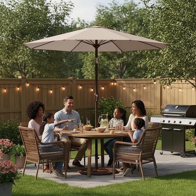11FT Patio Umbrella, Outdoor Umbrella with with 8 Sturdy Fiberglass Ribs,Market Table Umbrella with Push Button Tilt and Crank,Suit for Backyard,Garden,Pool,Deck(Beige)