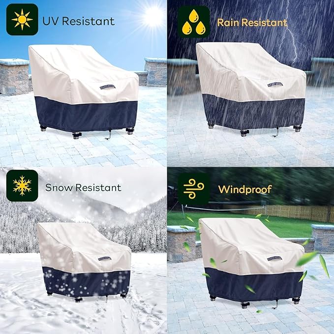 Vailge High Back Patio Chair Cover,100% Waterproof Veranda Chair Covers,600D Heavy Duty High-Back Chair Outdoor Patio Furniture Cover (Beige-Printed, 1 Pack)