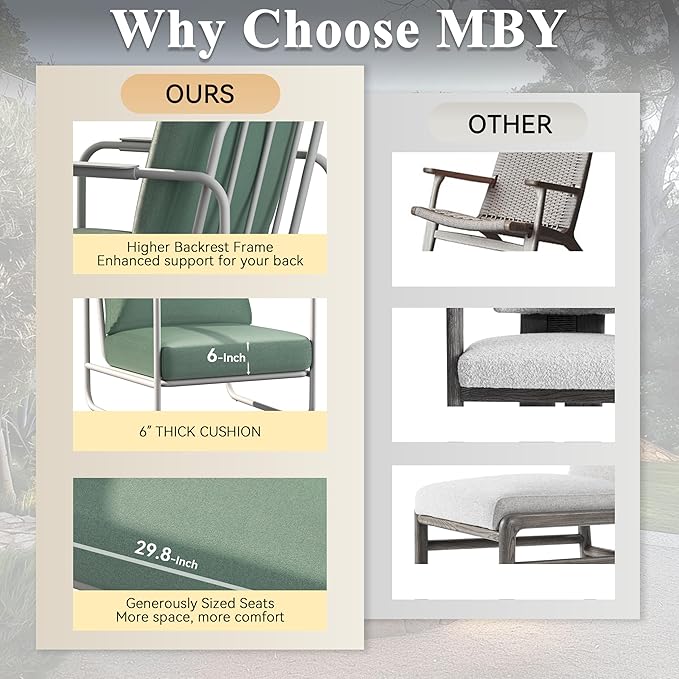 3-Piece Aluminum Patio Furniture Set, Spacious Deep Seating Chairs with 6-Inch Thick Cushions and Coffee Table, All-Weather Rust-Resistant Outdoor Seating for Backyard, Deck, Porch, Balcony