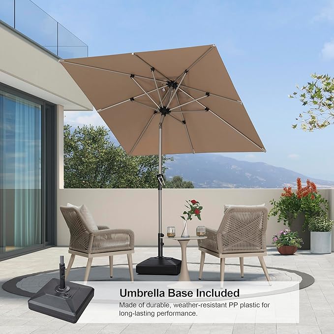 PURPLE LEAF 6.5' x 6.5' Market Umbrella, Square Patio Umbrella with Base Included, Heavy Duty Outdoor Table Umbrella with Tilt, Aluminum Pool Umbrella for Deck, Garden, or Poolside, Taupe