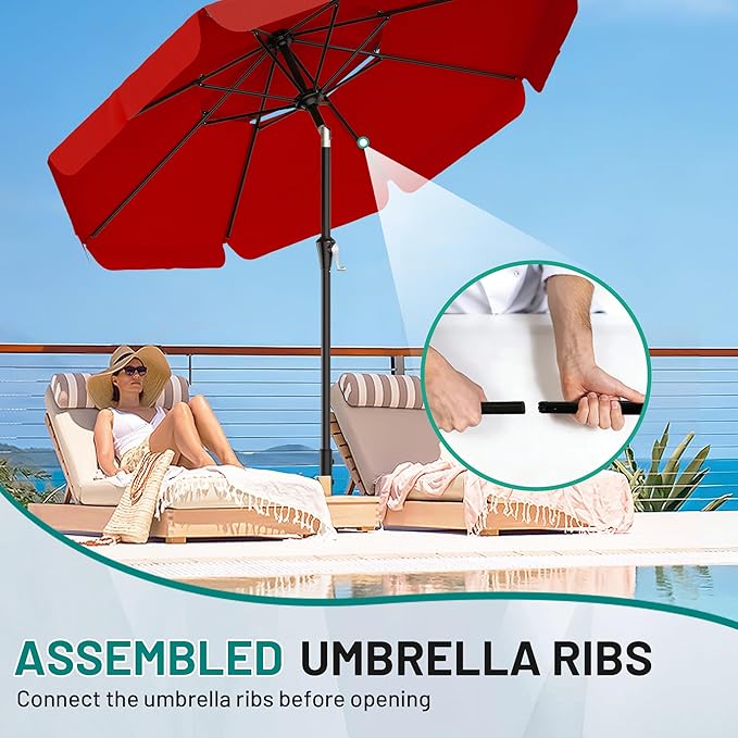 AreShark 10ft 2-Tier Patio Umbrella with Valance - Outdoor Umbrella Waterproof UV Protection, Market Table Umbrella w/Push Button Tilt&Crank for Pool, Balcony, Garden(Red)