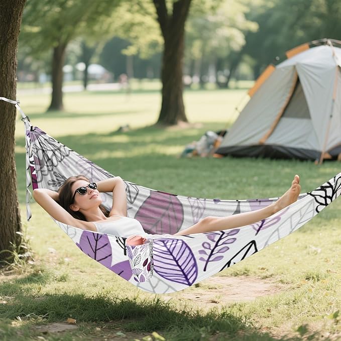 Purple Leaf Outdoor Hammock with Tree Straps for Outside Beach Patio Garden