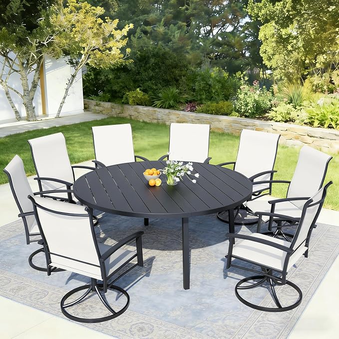 Outdoor Swivel Rocker Dining Chair Set of 8, All Weather Patio Dining Chair with Textilene High Back and Metal Frame, Backyard, Lawn Garden and Deck Porch Patio Furniture Set