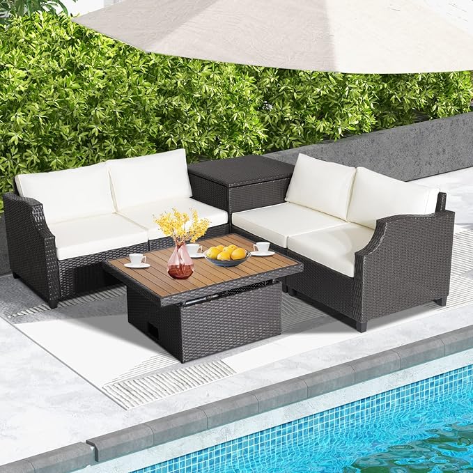 COSTWAY 7pcs Patio Outdoor PE Wicker Cushioned Furniture Conversation Set Sectional Sofa