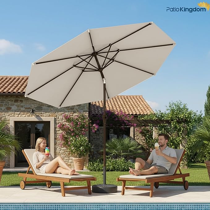 9FT Patio Umbrella 2-Tier Outdoor Market Table Umbrella with Push-Button Tilt & Crank | UPF 50+ & Waterproof for Backyard,Garden,Pool,Deck(Creamy-white)