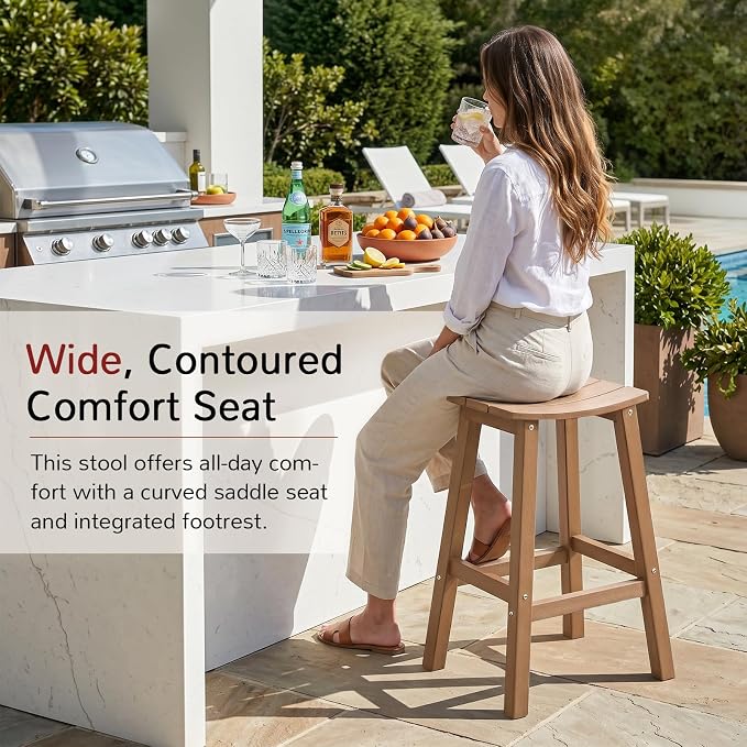 Stoog All-Weather Bar Stools Set of 4, 28" Patio Barstools, Never Rot or Fade, Low Maintenance Outdoor Furniture for Bar, Kitchen Counter & Deck, Teak
