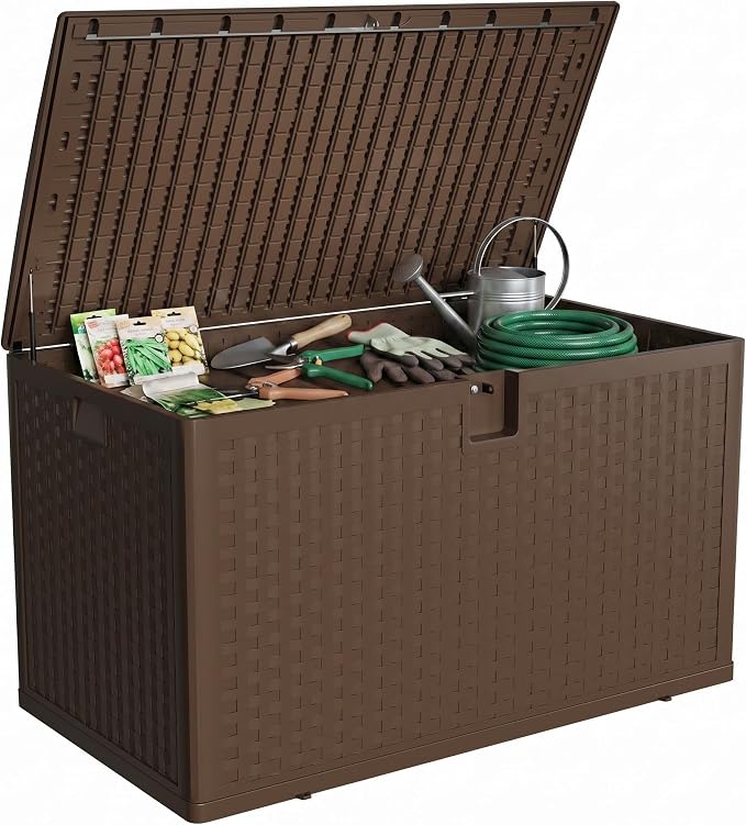 Takywep 120 Gallon Outdoor Resin Deck Box, Waterproof Lockable Storage Container, Weather Resistant Large Organizer for Patio Cushions, Garden Tools, Pool Accessories and Outdoor Furniture