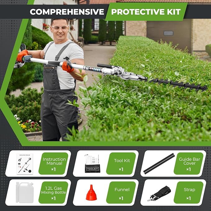 52CC Gas Powered Weed Wacker, 3-IN-1 2-Stroke Backpack Gas Powered Hedge Trimmer, Weed Eater String Trimmer, Brush Cutter 40-Tooth Blade with Shoulder Strap & Safety Lock for Home Garden Lawn Trimming