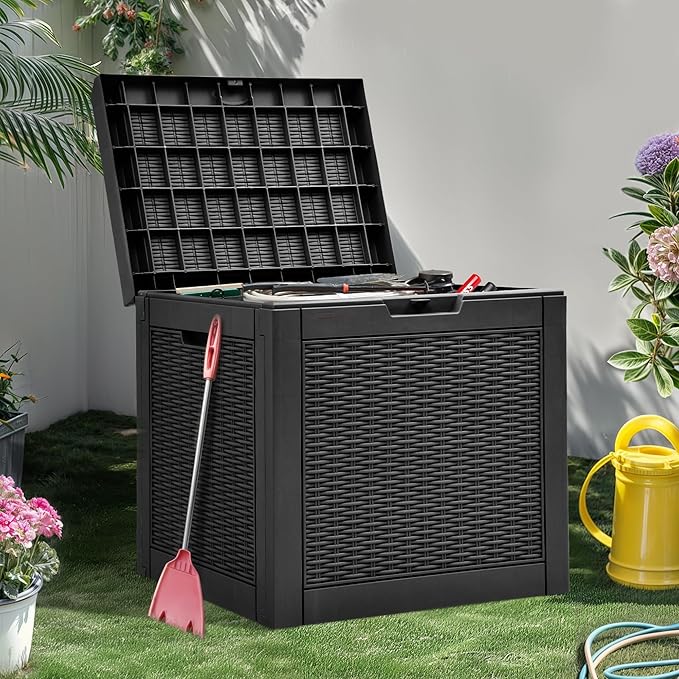 YITAHOME 32 Gallon Outdoor Storage Box, Water Resistant Resin Deck Box, Indoor Outdoor Lockable Storage Container for Patio, Garden, Cushions, Tools, Equipment (Black)