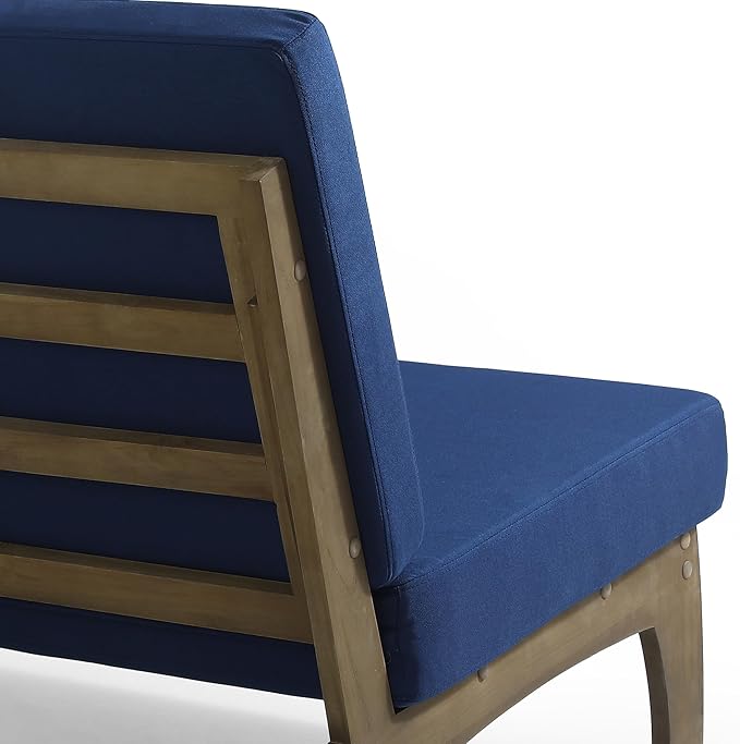 6 Piece Wood Outdoor Patio Frutnire Set, 7 Seater Patio Conversation Sets with Thick Cushions, Outdoor Sectional Furniture with Coffee Table - Navy Blue