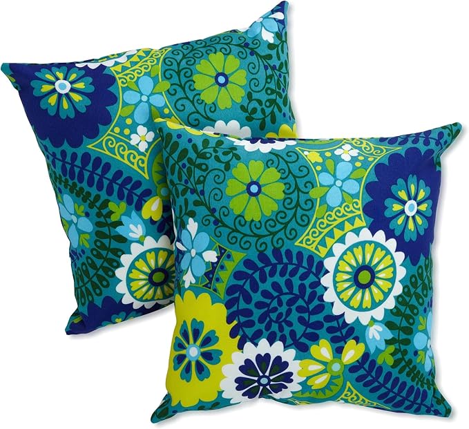 Blazing Needles All-Weather UV-Resistant Outdoor Zippered Pillows Set, Set of 2, 18", Montserrat Sangria