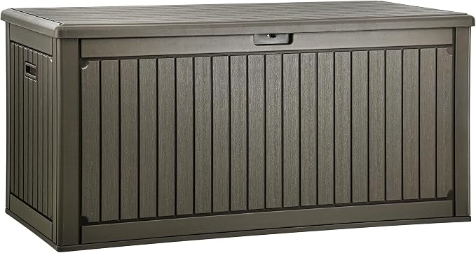 YITAHOME 320 Gallon Extra Large Deck Box, Double-Wall Resin Outdoor Storage Box with Flexible Divider for Patio Cushions Garden Tools, 1000lbs Load Capacity, Lockable & Waterproof (Light Brown)