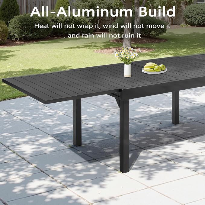 Pellebant 7-Piece Aluminum Outdoor Dining Set for 6, Stackable Contoured Seat Armrest Chairs with 17.3" Depth, Expandable Patio Table – Weather-Resistant Furniture for Deck, Porch & Backyard