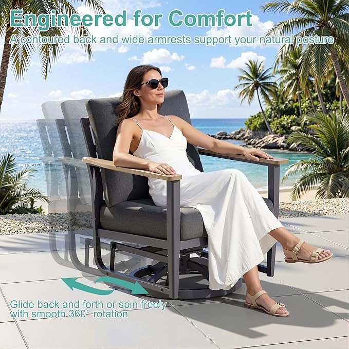 5-Seat Outdoor Patio Furniture Set Aluminum Sectional Sofa Set, Patio Conversation Set with High Backrest & Thickened Cushions for Garden, Backyard, Poolside, Dark Grey
