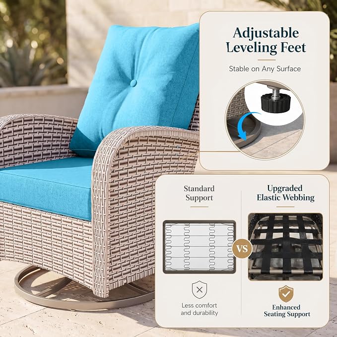 12-Piece Patio Furniture Set, Outdoor Swivel Rocking Chairs Set with 55,000 BTU Fire Pit Table,All Weather Conversation Set for Porch Poolside Balcony