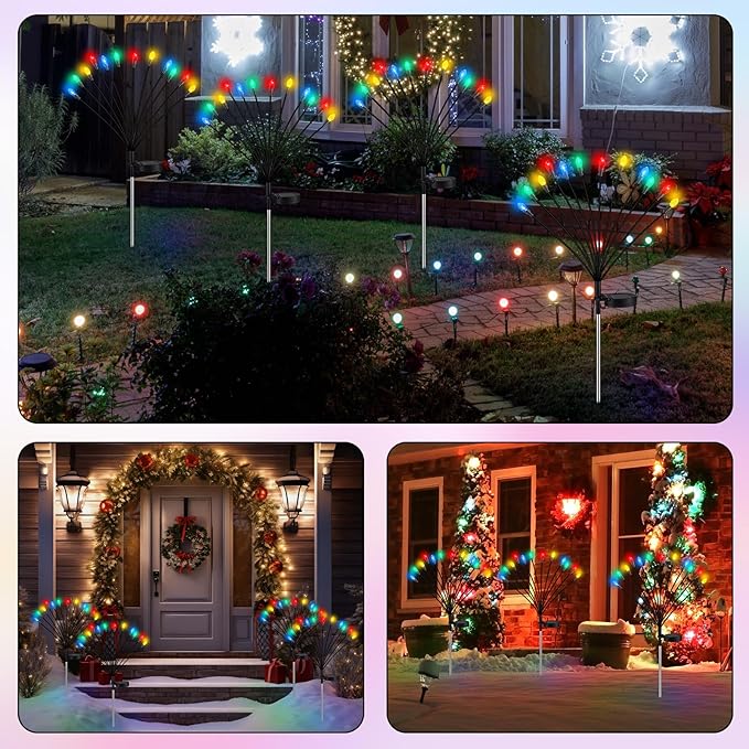 Rossesay 4 Pcs St Patricks Day Outdoor Decorations Solar Lights Waterproof Green 48 LED Swaying Pathway Firefly Stake Lights for Outside Yard Garden Lawn Decorations(Multicolor,Pine Cone)