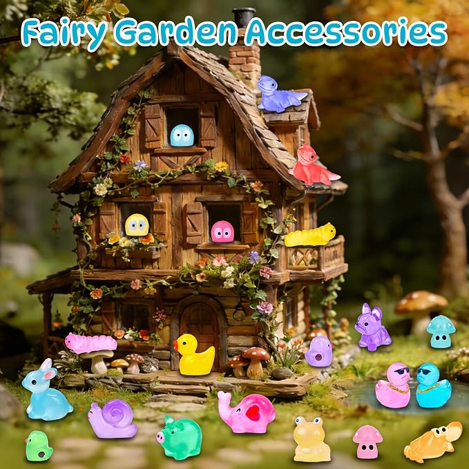 120 Pcs Luminous Mini Resin Animal Figures Glow in the Dark Small Little Tiny Ducks Animal Miniature Figurines for Crafts Fairy Garden Accessories Micro Landscape Decoration