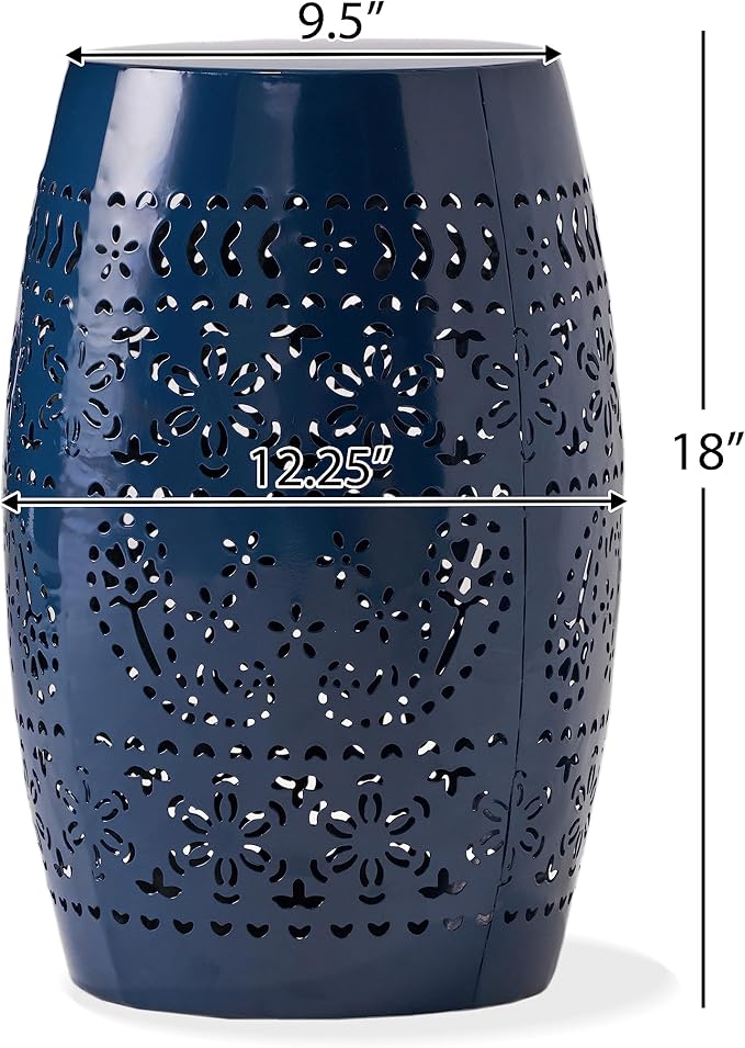 12" Outdoor Side Table, Metal Cutout Drum Side Table, Patio Garden Stool | Coffee End Tables for Small Spaces, Living Room, Backyard, Poolside