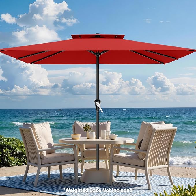 AreShark 8'x10' 2 Tiers Rectangular Patio Umbrella - Outdoor Umbrella Waterproof UV Protection, Market Table Umbrella w/Crank for Pool, Backyard, Deck(Red)