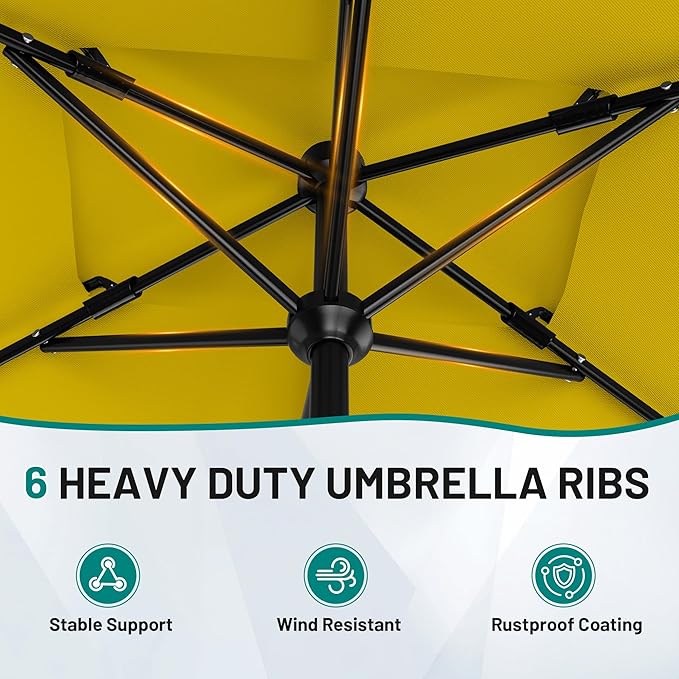 AreShark 6.5'x10' 2 Tiers Rectangular Patio Umbrella - Outdoor Umbrella Waterproof UV Protection, Market Table Umbrella w/Push Button Tilt for Pool, Lawn, Balcony(Yellow)