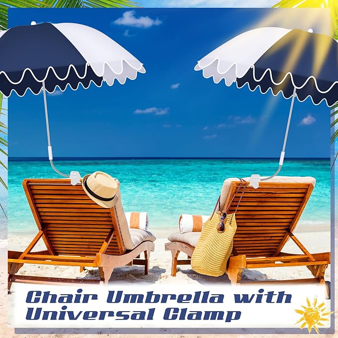 Abbylike 2 Pcs Scalloped Chair Umbrella with Universal Adjustable Clamp 38'' Portable Wheelchair Umbrella UPF 50+ Camping Chair Parasol with Bag for Outdoor Patio Lawn