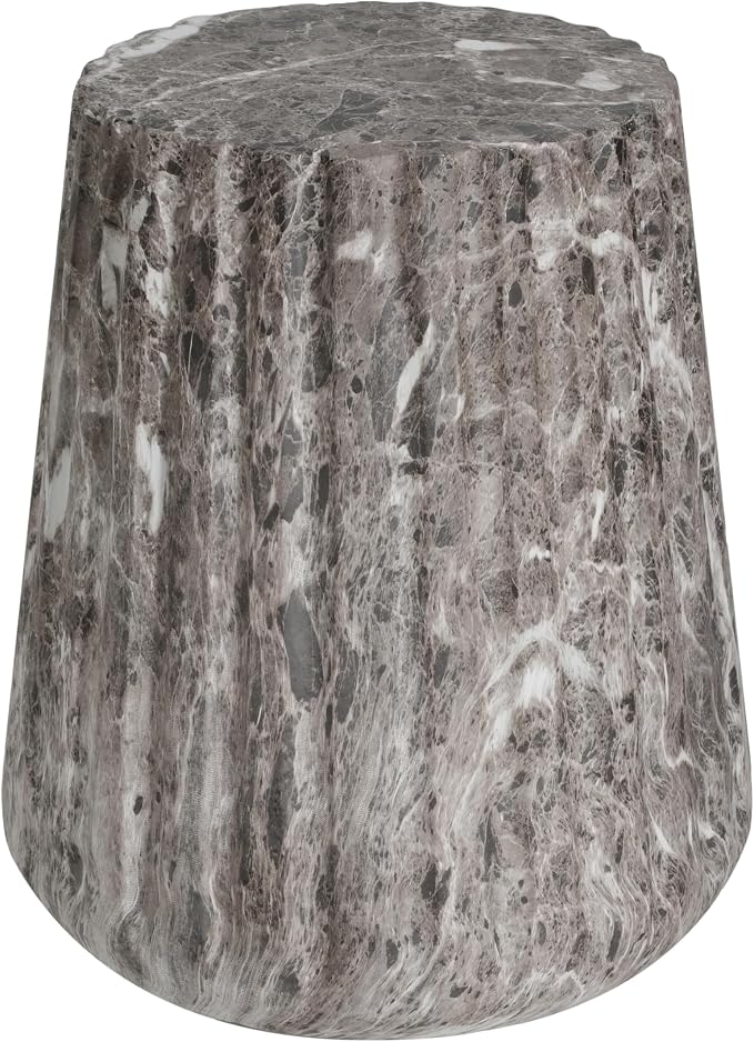 Outdoor Side Table Round Concrete Side Table Faux Marble End Tables Cement Accent Tables Patio Garden Stool Plant Stand for Porch, Backyard Balcony,16",Barrel, Grey