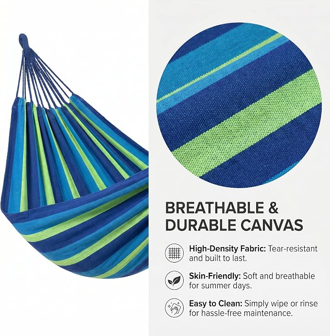 Canvas Hammock 122" Long X 59" Wide 2 Person Hammock 440 pounds Maximum Weight Applicable Scenes in Courtyard Autumn, Indoor Hanging Chairs, Beach Leisure (Blue Green, Full)