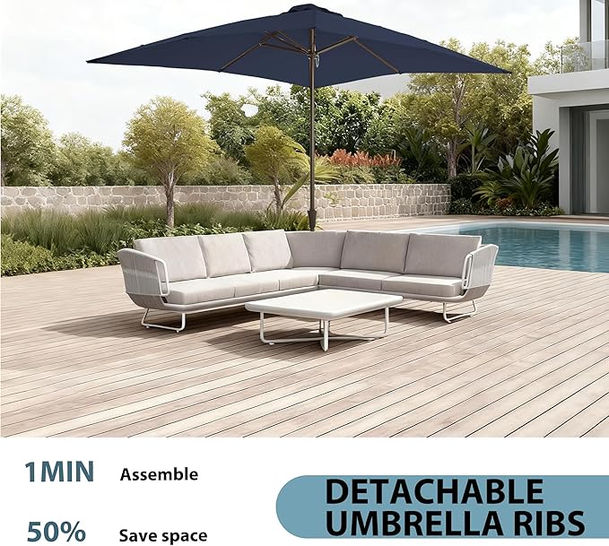 8x10FT Rectangular Patio Umbrella with Crank Lift for Garden,UV Protection Outdoor Umbrella for Deck,Pool and Yard,Navy