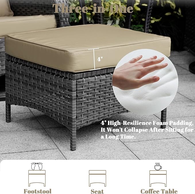 Patio Furniture Conversation Set with Ottomans, 6 Piece Wicker Patio Swivel Rocking Chairs with 360° Swivel Glider and Glass Coffee Table for Porch, Deck, Garden,Beige