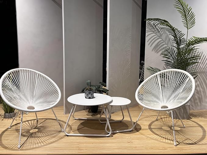Meluvici Patio Outdoor Coffee Table Set of 2, Weather Resistant Steel Round End Tables, Outdoor Nesting Table for Patio, Balcony, Bistro and Indoor, Black (White)