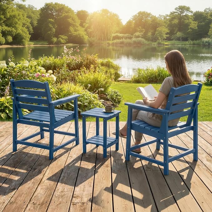 Furnimart Outdoor Dining Chairs Set of 2, Extra-Thick HDPE All-Weather Patio Armchairs with Wide Seat, Outdoor Furniture for Backyard, Garden, Lawn & Poolside, Blue