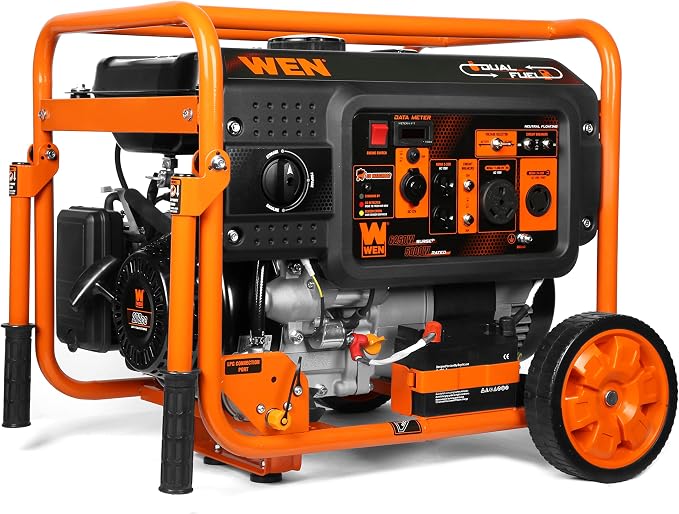 WEN DF623X 6250-Watt 120-Volt/240-Volt Dual Fuel Electric Start Portable Generator with Wheel Kit and CO Shutdown Sensor, Black