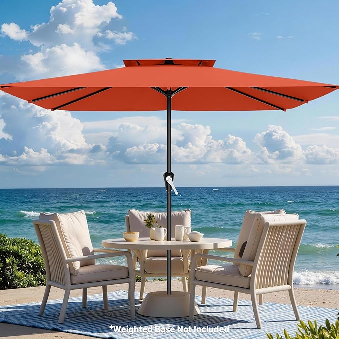AreShark 8'x10' 2 Tiers Rectangular Patio Umbrella - Outdoor Umbrella Waterproof UV Protection, Market Table Umbrella w/Crank for Pool, Backyard, Deck(Orange)