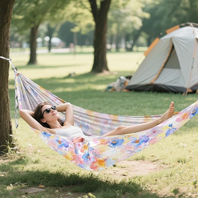 Camping Hammock Outdoor Hammocks for Outside Flowers Soft Pastel Beach Trees Portable Lightweight with Pockets Tree Straps Indoor Small