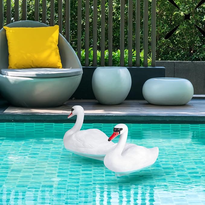 Deekin Swan Decoy Pool Float, 2 Pcs, Goose Decoy for Pond Garden, White | Floating Bird Deterrent, Realistic Swan Shape, Duck Deterrents for Pools, Pond Patio Decor, Water Surface Display