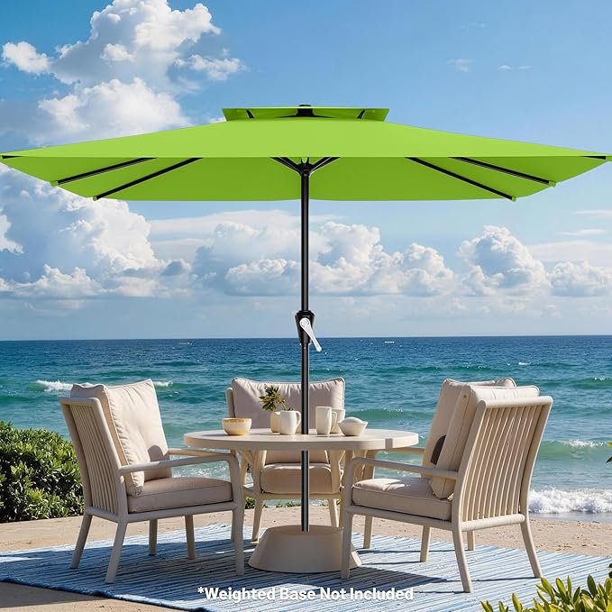 AreShark 8'x10' 2 Tiers Rectangular Patio Umbrella - Outdoor Umbrella Waterproof UV Protection, Market Table Umbrella w/Crank for Pool, Backyard, Deck(Apple Green)