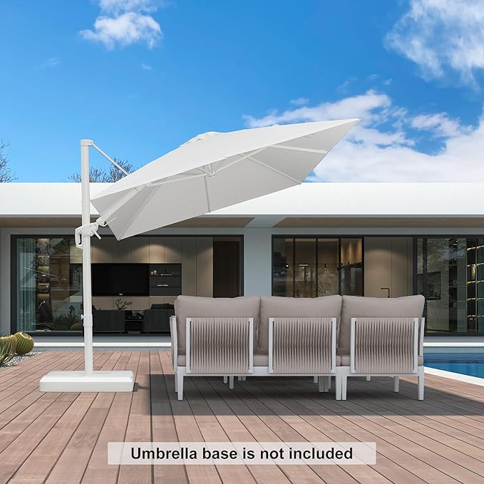 PURPLE LEAF 8' X 11.5' Right-left Tilt Patio Umbrella Swivel White Cantilever Umbrella with Tilt Aluminum Outdoor Umbrella with 360° Rotation for Deck Pool Garden, White