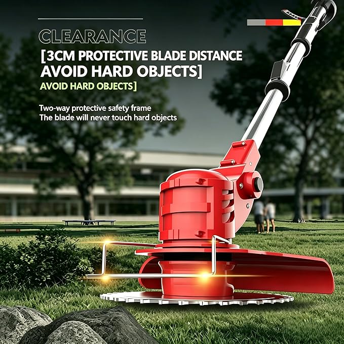 6 inch Electric Stringless Weed Wacker Metal Blade, Electric Weed Trimmer Eater Battery Powered 4000mAh 21V, 3 in 1 Cordless No String Grass Trimmer Mini Mower Edger Brush Cutter,Garden Weed Tool
