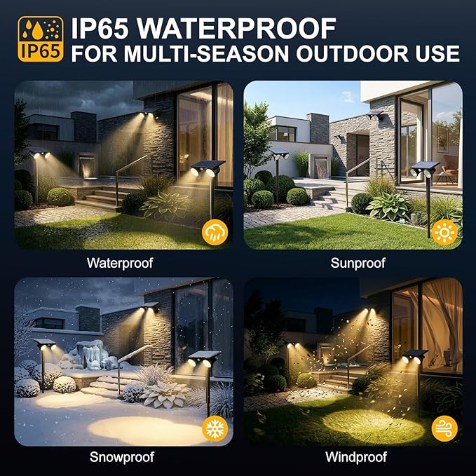 Solar Spot Lights Outdoor Waterproof 2Pack,2 Modes Motion Sensor Landscape Lighting for Outside Yard Garden Pathway,2-in-1 Wall&Spot LED Lights with 360° Adjustable Dual Heads(Warm Light)