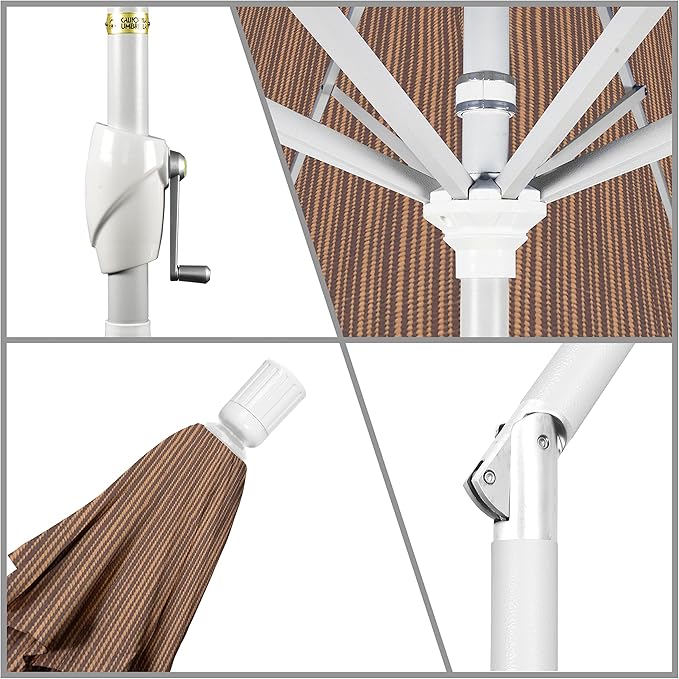 California Umbrella 7.5' Round Aluminum Market Umbrella, Crank Lift, Push Button Tilt, White Pole, Terrace Sequoia Olefin
