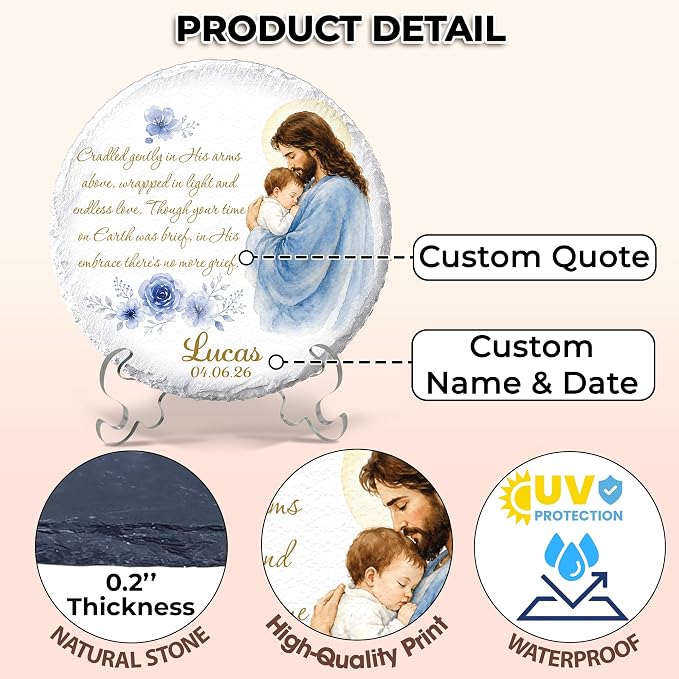 Personalized Miscarriage Garden Stone for Loss of Baby, Angel Baby Memorial Gift, Weatherproof Natural Slate Stone for Infant Loss Remembrance, Religious Grieving Sympathy Grave Marker Plaque