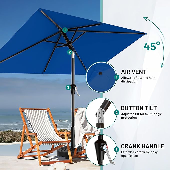 AreShark 6.5' x 10' Rectangular Patio Umbrellas for Outdoor, Outdoor Table Umbrella, Large Outdoor Patio Umbrellas with 6 Sturdy Ribs for Pool, Garden, Deck & Market (Royal Blue)