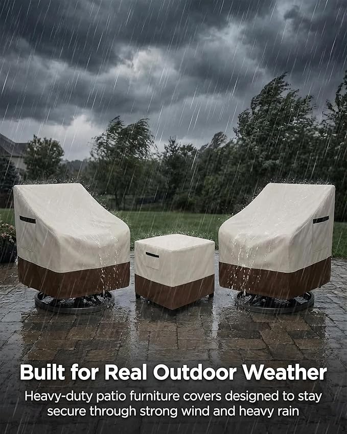 Patio Furniture Covers Set for 3-Piece Bistro Sets, Heavy-Duty 600D Waterproof Outdoor Furniture Covers for 2 Chairs&Side Table,UV Resistant, All-Season Protection for Patio,Porch Backyard,Beige&Brown