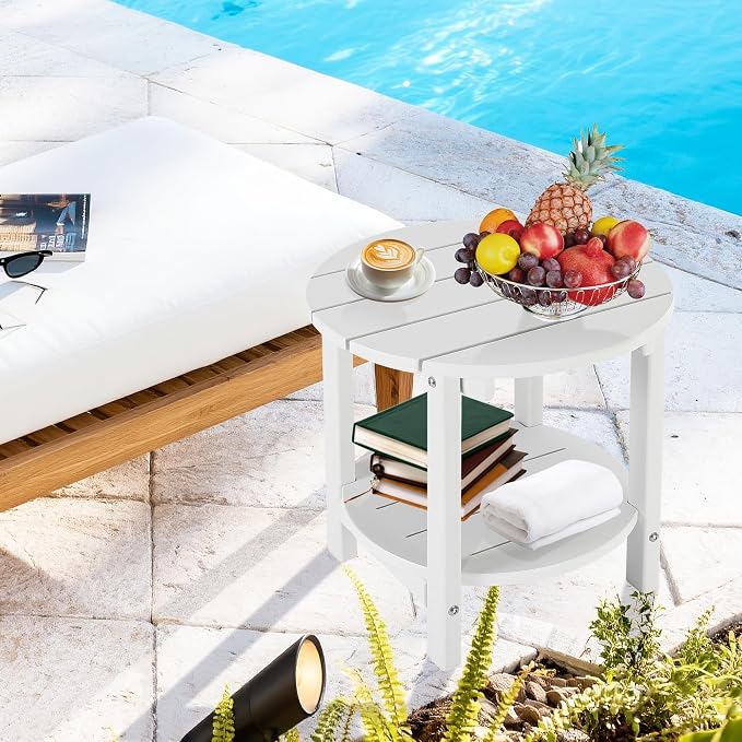 LZRS Adirondack Side Table Double End Table, Outdoor Coffee Tables for Patio, Backyard,Pool, Indoor Companion, Easy Maintenance & Weather Resistant(White)