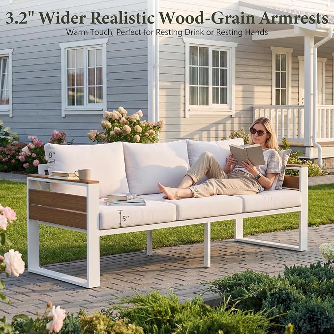 Aluminum Outdoor Patio Furniture Set, 5 Seats Outdoor Patio Sectional with 5" Plush Olefin Cushions & Sleek Design, All-Weather Conversation Sets for Backyard, Deck, Poolside
