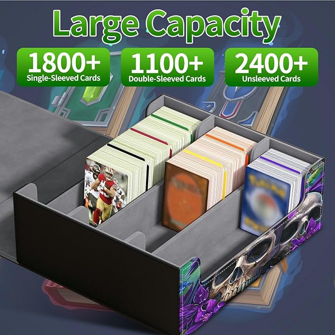 Card Deck Box for MTG, Cards Storage Box Fits 120+ Sleeved, Leather Big Size Strong Magnetic Closing Case for Board Games Magic TCG CCG Baseball Collection Women Man, Purple Flower Eagle