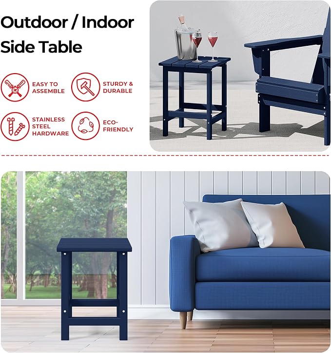 Costaelm Lakeview 3-Piece Adirondack Chair with Cup Holder and Folding Ottoman and Table Set, Navy Blue