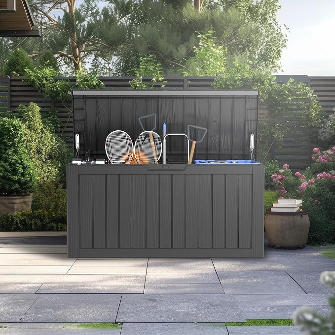 Vixzen 80 Gallon Resin Deck Box, Lockable Outdoor Storage Box for Patio Cushions Storage Furniture,Garden Tools, Pool Supplies, Weatherproof and UV Resistant- Black